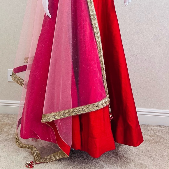 Red Anarkali gown or dress with dupatta and matching bottom - Picture 2 of 13